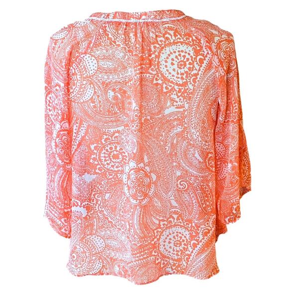 JOHNPAULRICHARD Orange Paisley Batwing Bohemian Blouse Top ~ Women's MEDIUM - Picture 3 of 7